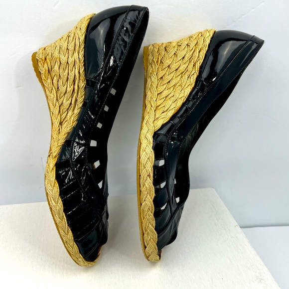 STUART WEITZMAN PATENT, TOE WEDGE, ESPADRILLES, BLACK, SIZE 9M, WOMEN’S SHOES - Picture 6 of 16